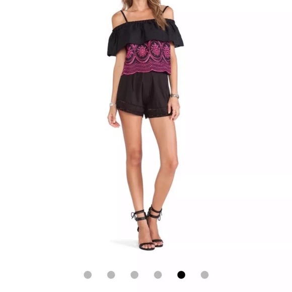 TULAROSA 'Tally' Eyelet Ruffle Top Black Fuschia - Picture 5 of 7